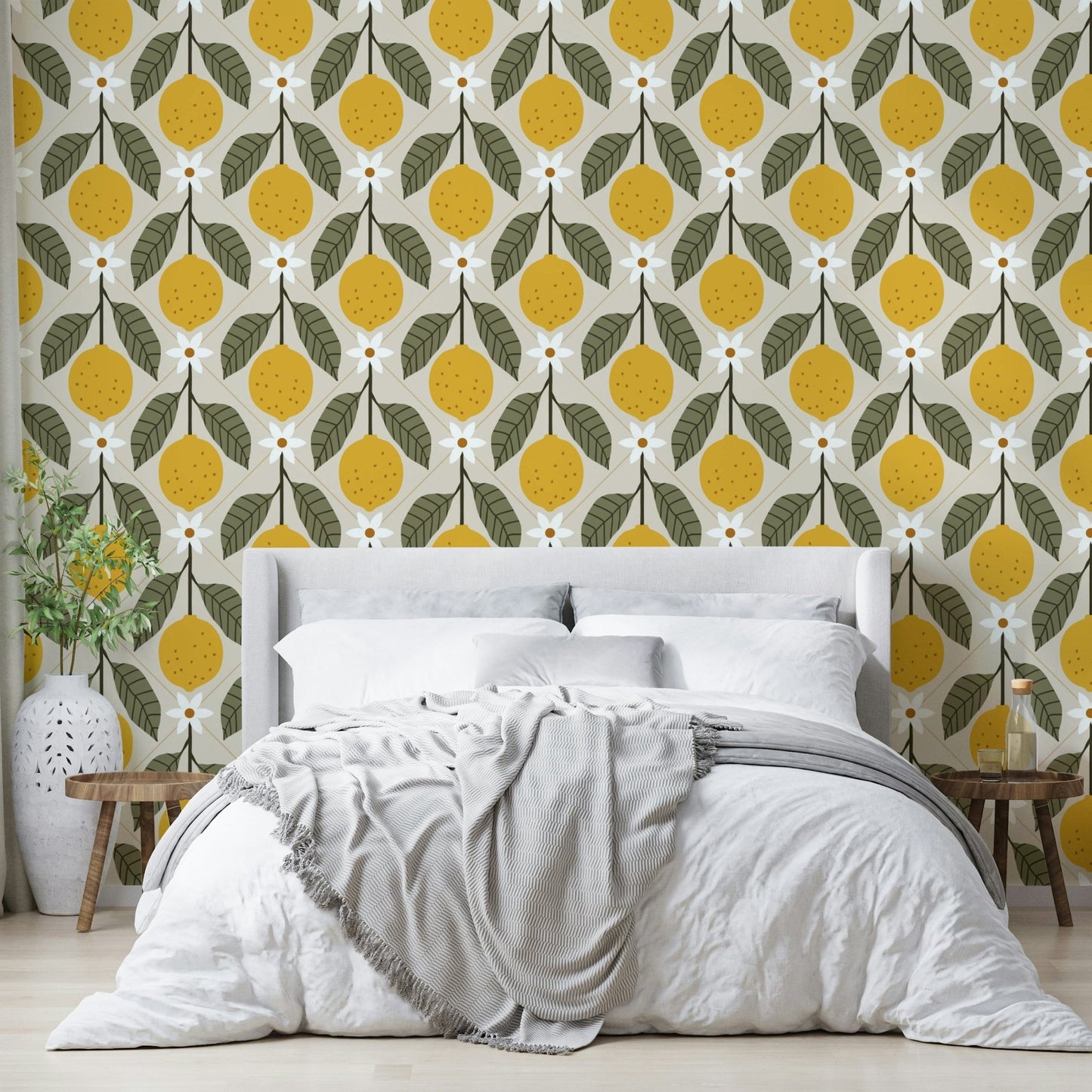 Lemon grove faux tile wallpaper with patterns

