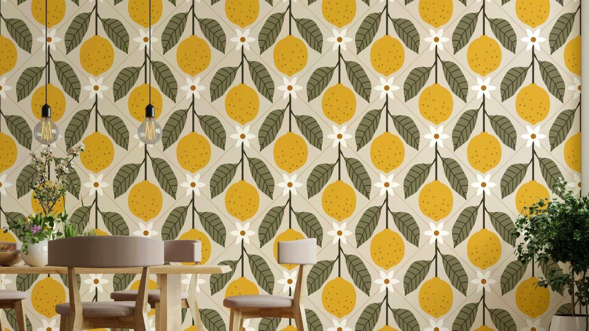 Faux tile mural with citrus fruit accents

