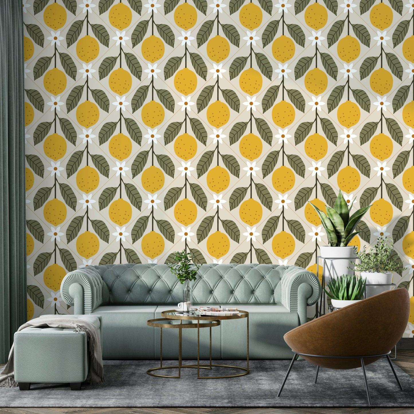 Decorative lemon tile print for fresh spaces

