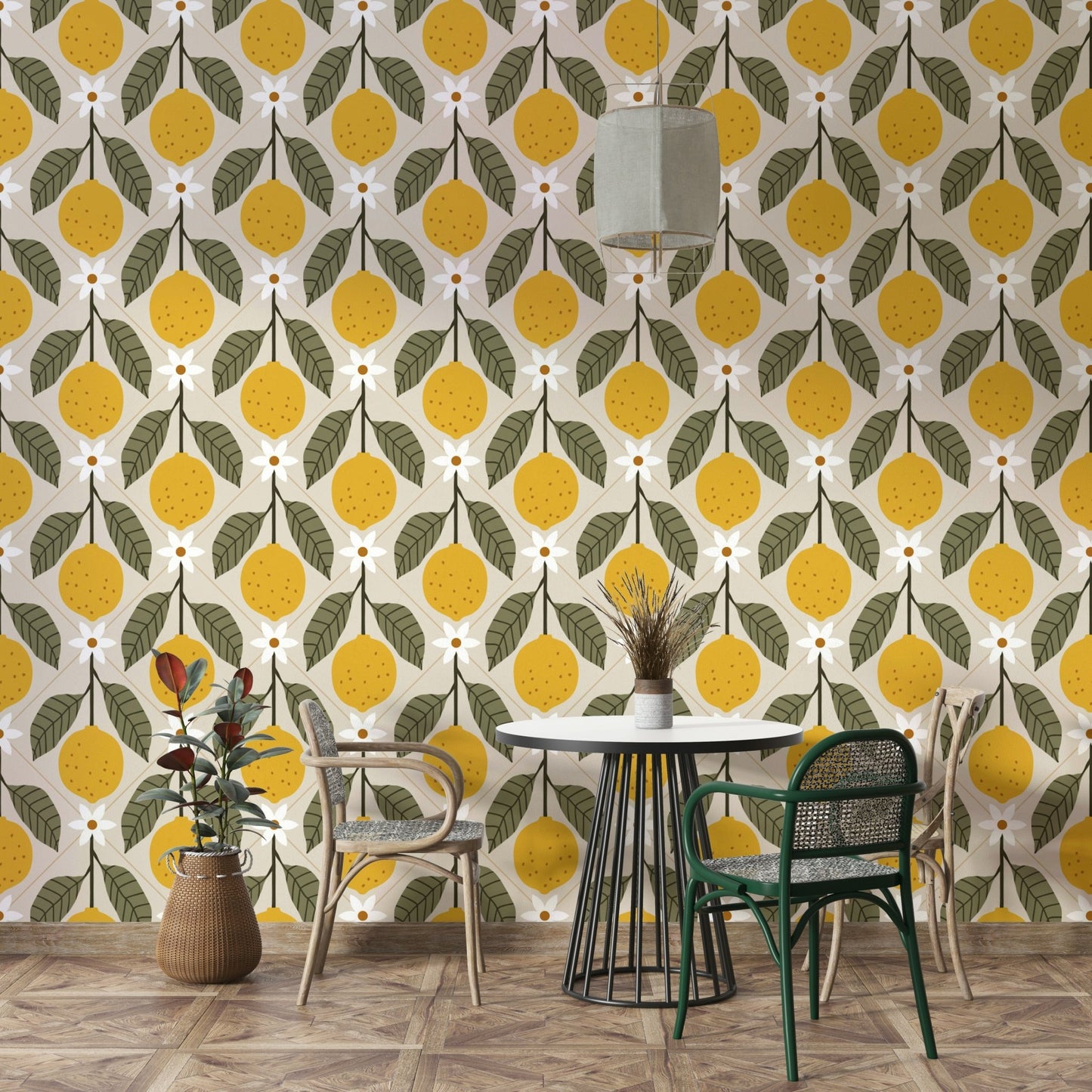 Mediterranean-style wallpaper with lemons

