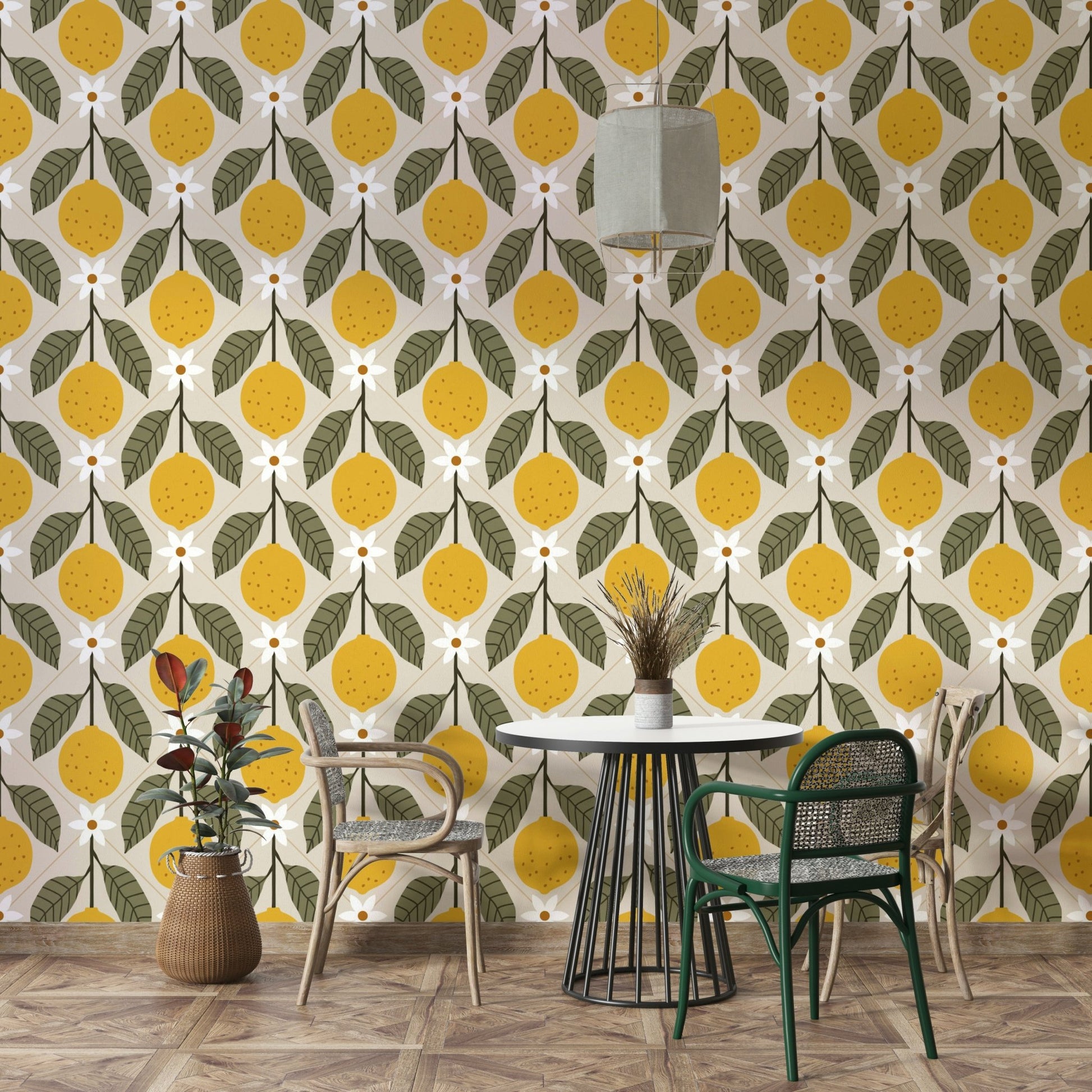 Mediterranean-style wallpaper with lemons

