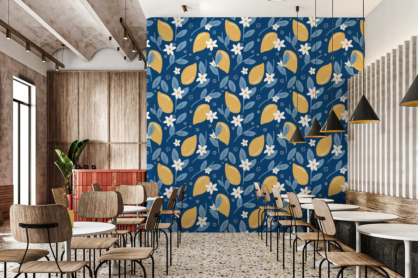 Bright Lemon Orchard wallpaper covering a Café & restaurant area GD9456