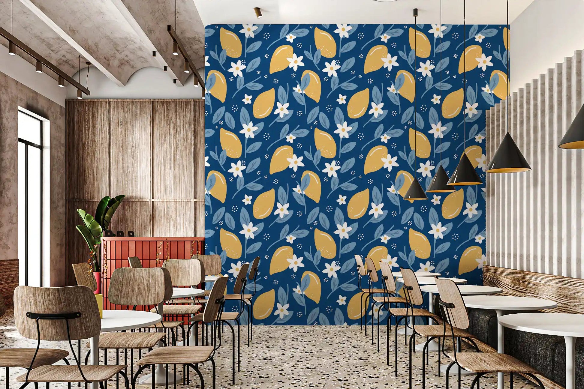 Bright Lemon Orchard wallpaper covering a Café & restaurant area GD9456