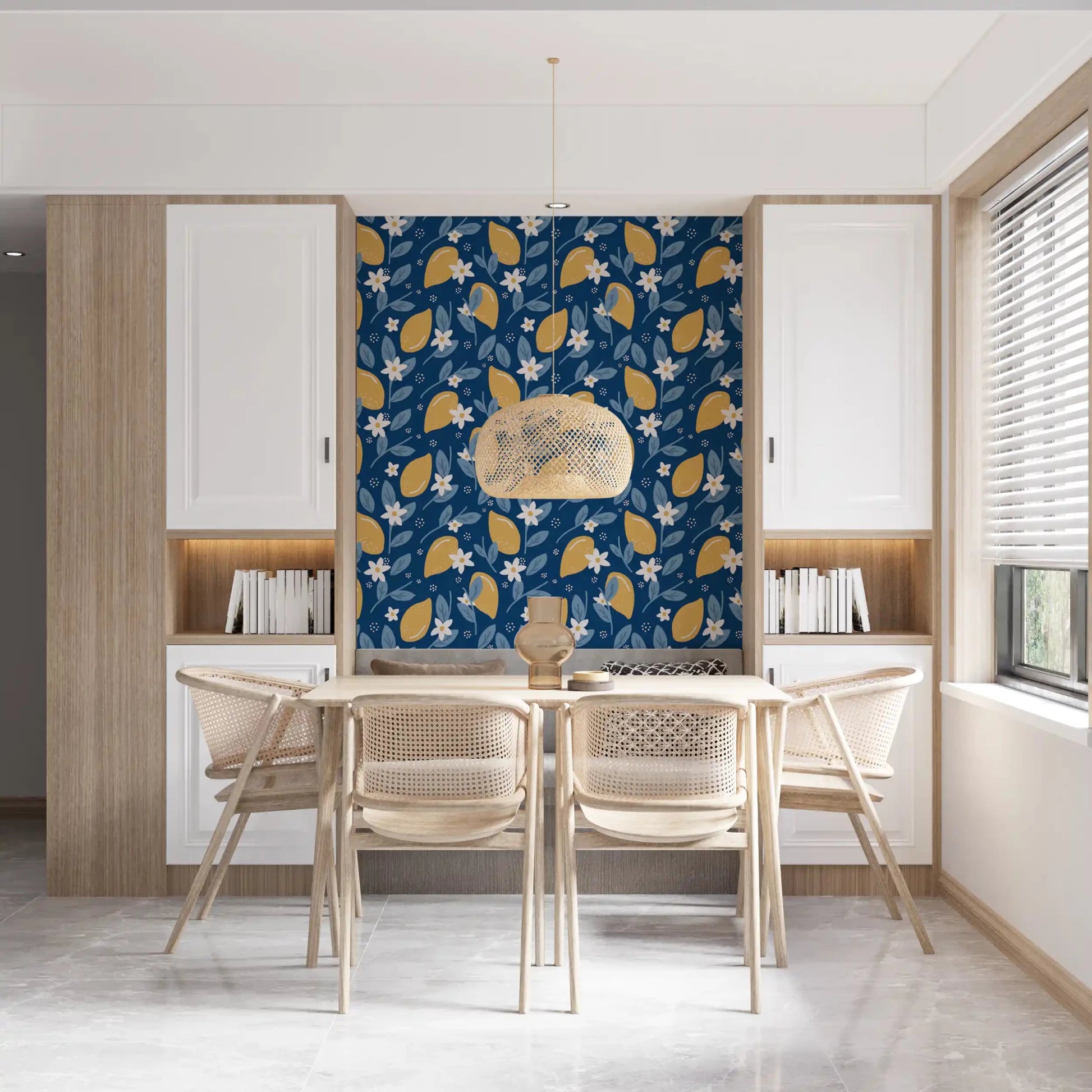 Constant repeat of the Lemon Orchard navy blue wallpaper ⁠GD9456