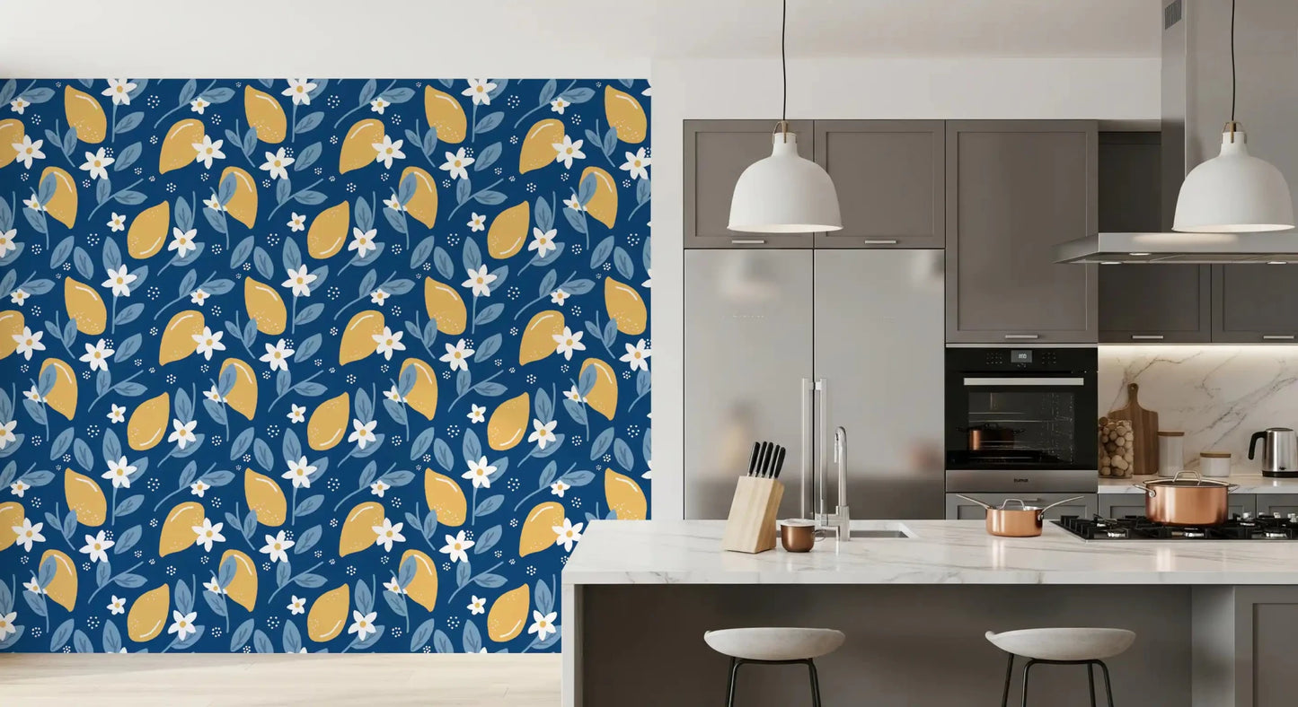 Fresh Lemon Orchard wallpaper inside a modern kitchen-dining GD9456