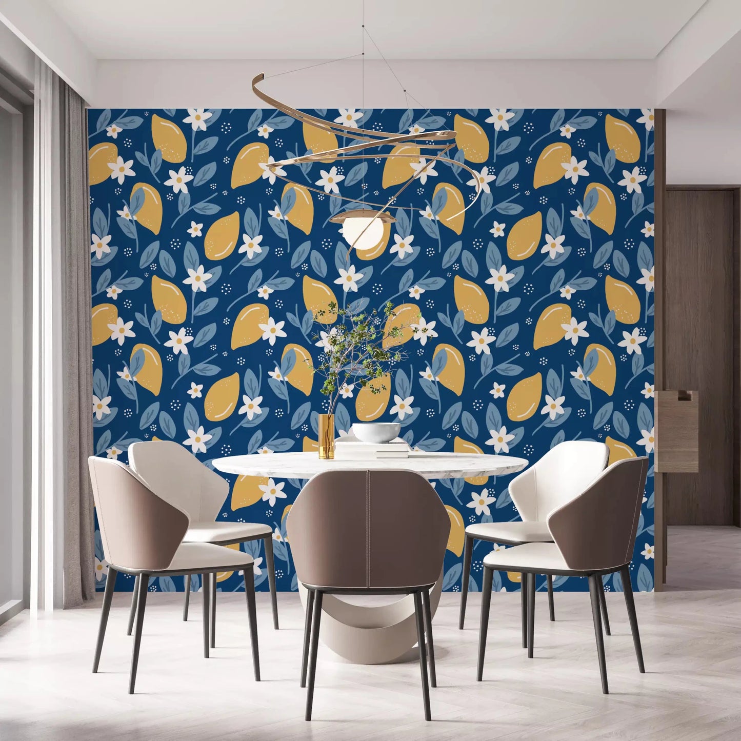 Mediterranean style citrus motifs on Lemon Orchard wallpaper⁠GD9456