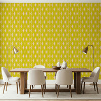 Vivid Lemon Rhombus wall mural, mid-century diamond motif, refreshing.