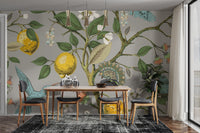 Lemon tree & birds mural for natural decor
