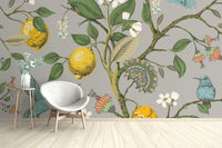 Wallpaper mural with birds and lemon tree