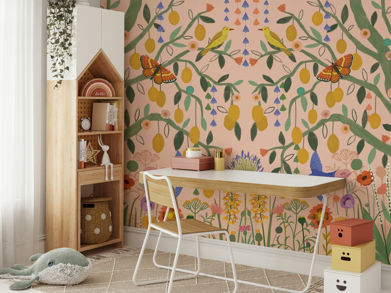 Lively lemon tree mural to brighten any room.

