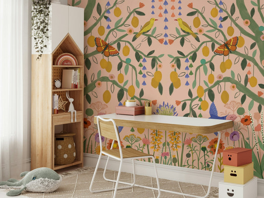 Lively lemon tree mural to brighten any room.

