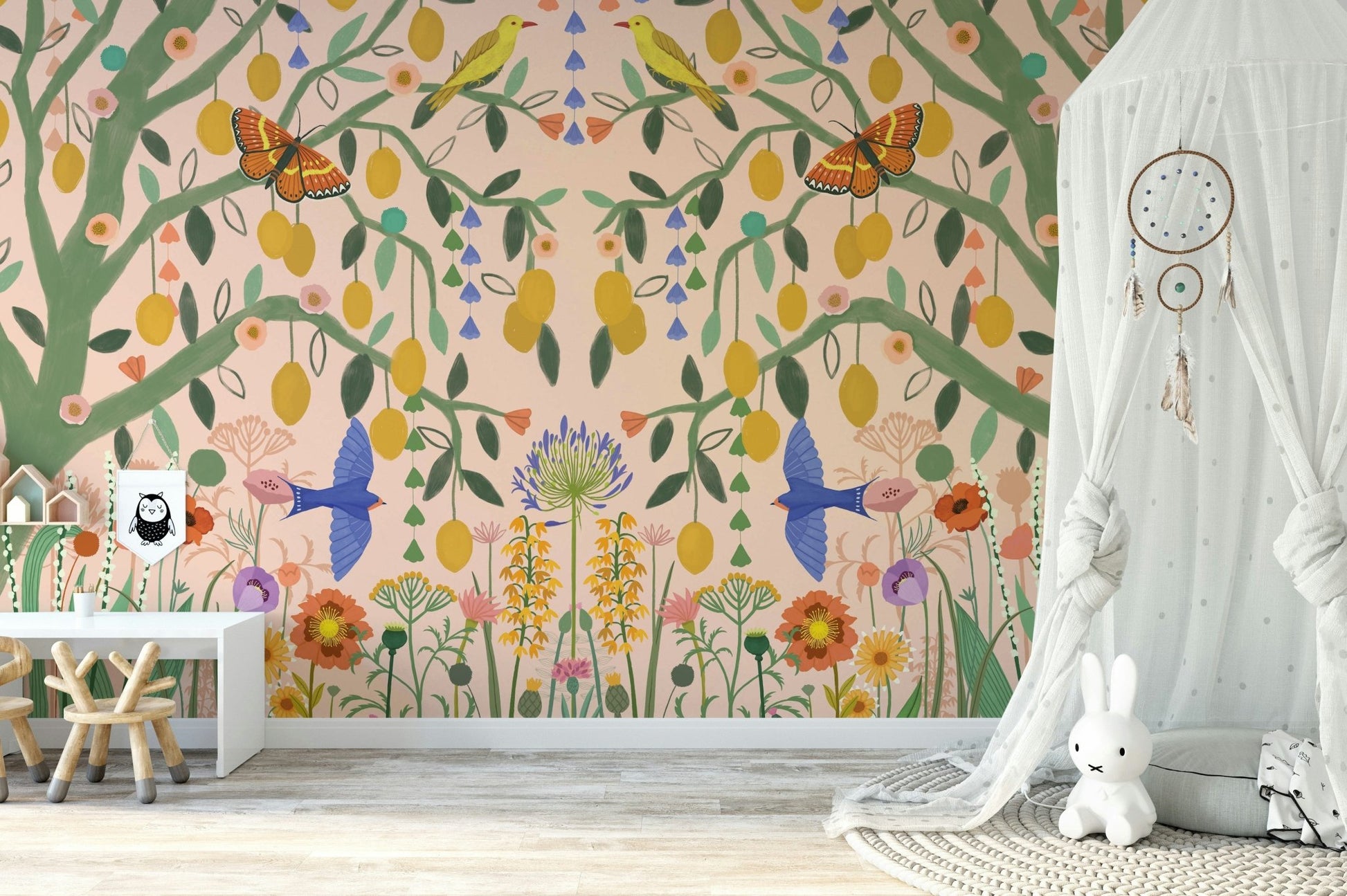 Lively citrus wall mural featuring lemon trees., GD1593