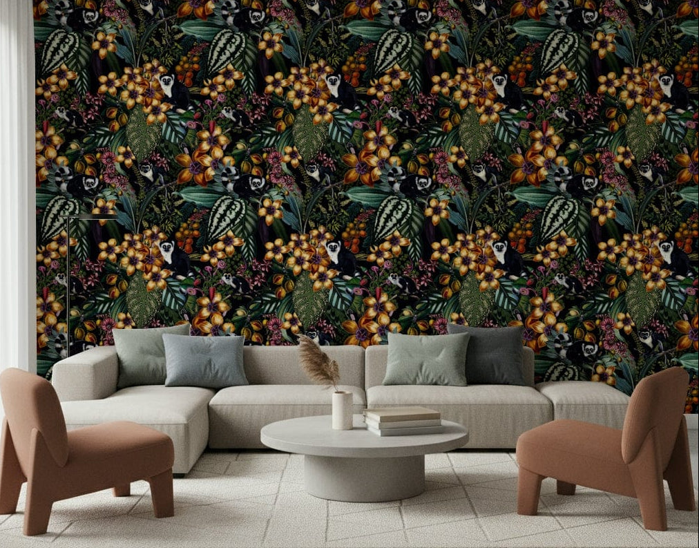 Lemur's Secret Garden wall mural for a fun and creative feature wall., GD1429