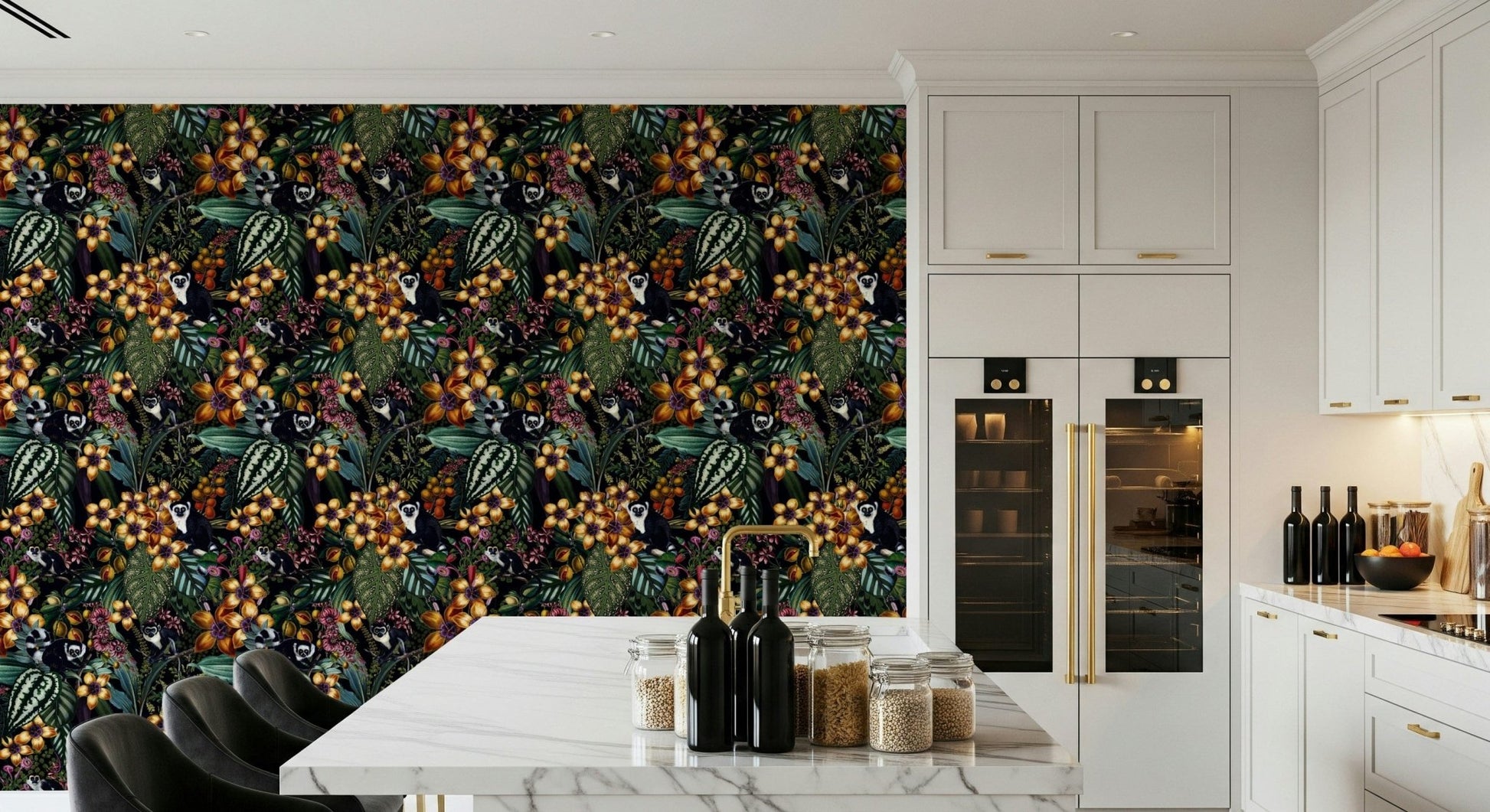Lemur's Secret Garden wall mural with playful primates and tropical ferns.