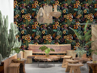 Tropical forest wallpaper illustrating a hidden wildlife sanctuary scene.