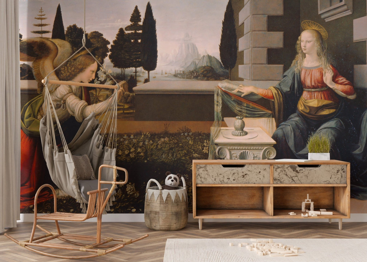 Elegant Divine Annunciation mural with classical artistry. B637
