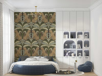 Intricate botanical wall mural featuring predators and jungle flora.