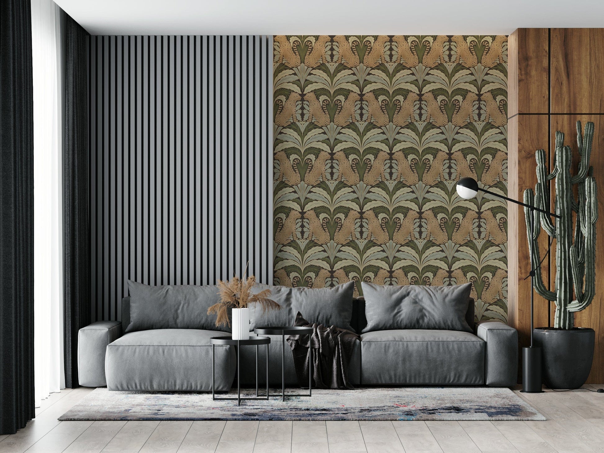 Leopard's Lair: Botanical Symmetry Wallpaper for a bold feature wall.