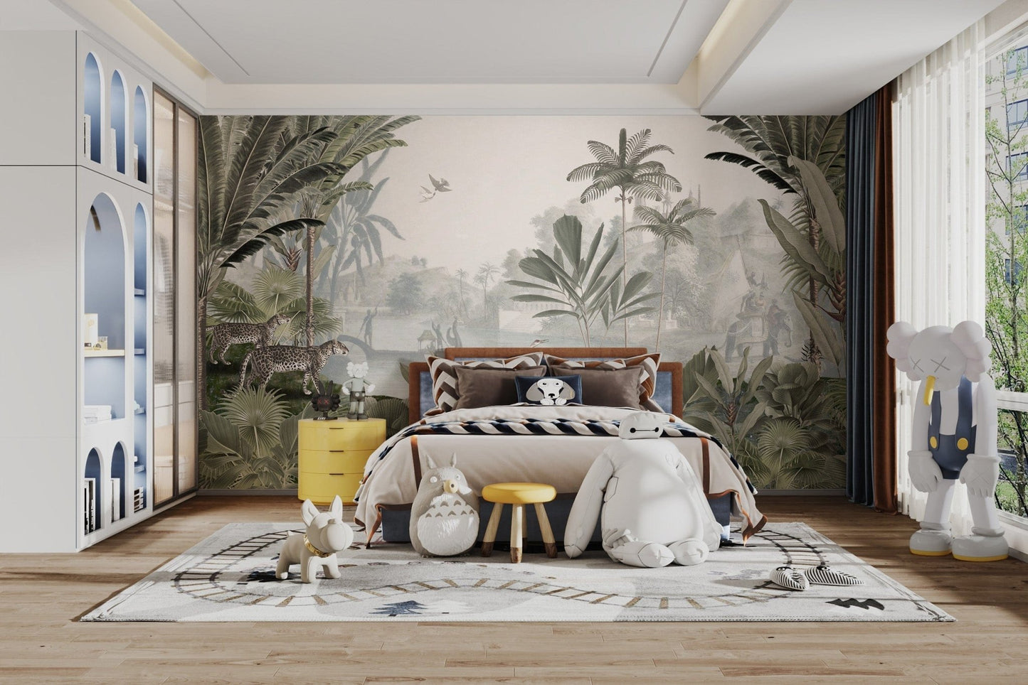 Sophisticated leopard and forest wallpaper mural SRED16
