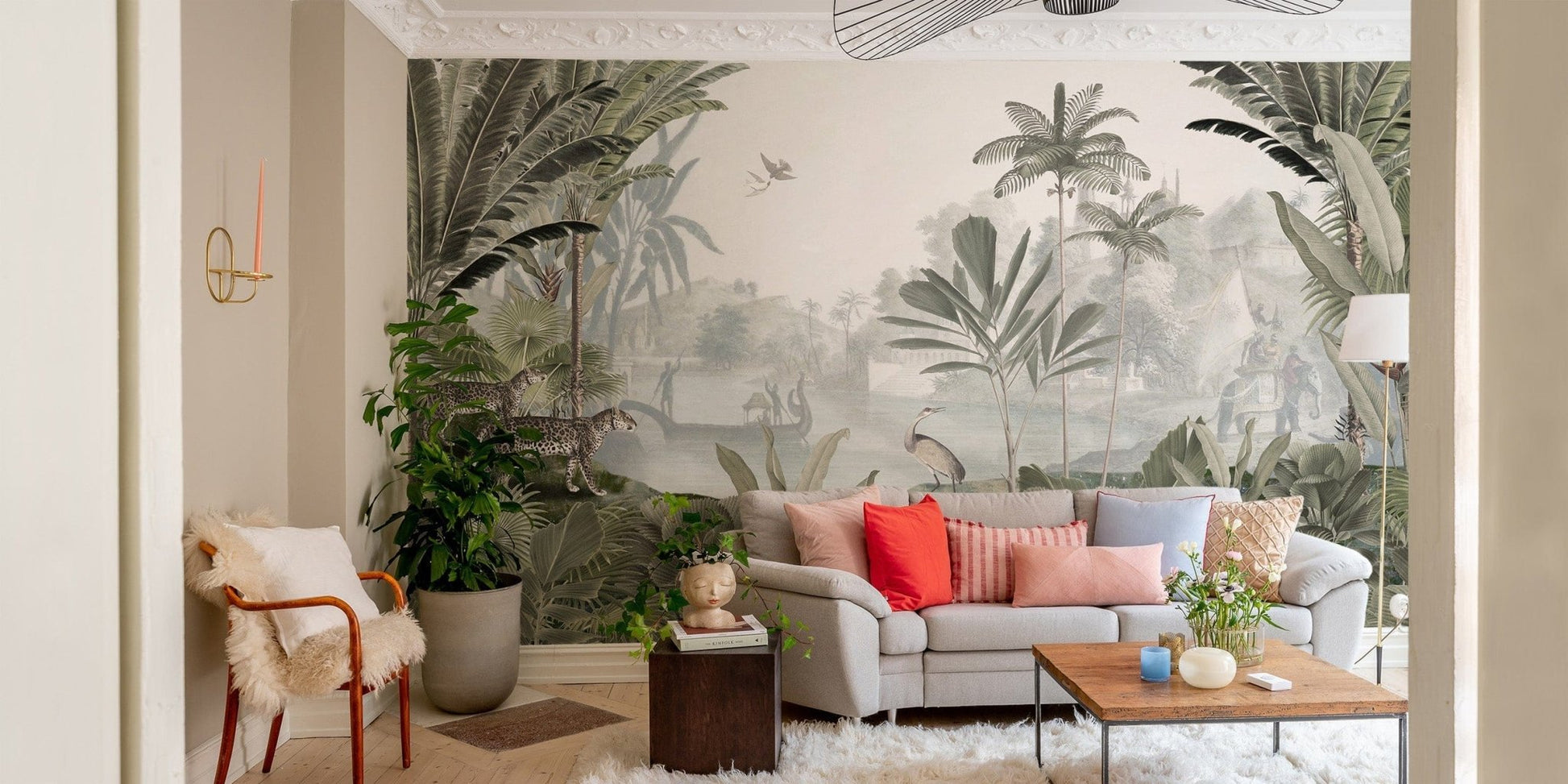 Wild leopard in lush green forest wallpaper mural SRED16
