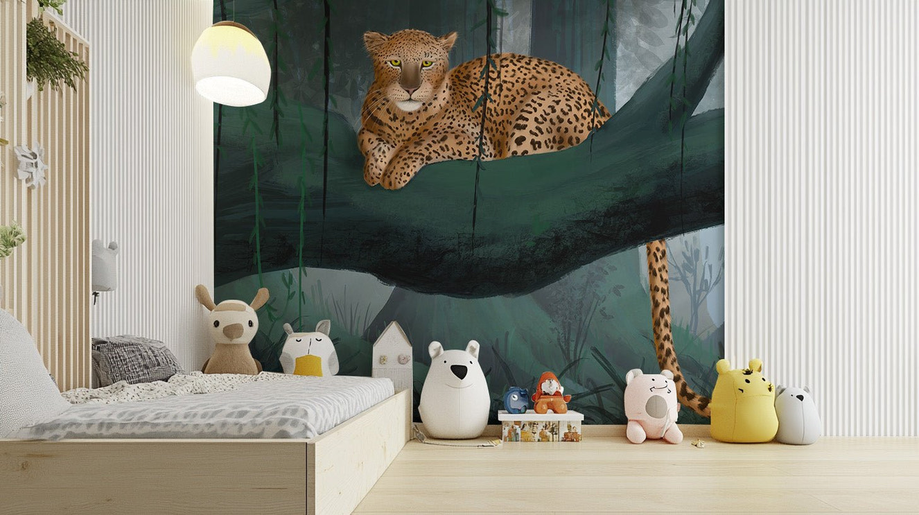 Majestic leopard wallpaper in a rainforest setting