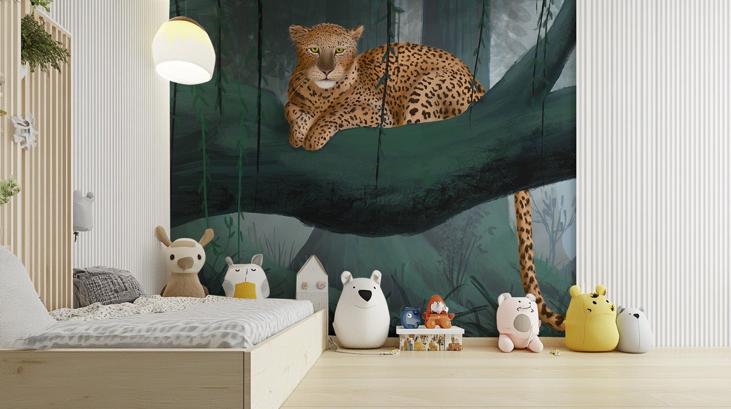Majestic leopard wallpaper in a rainforest setting