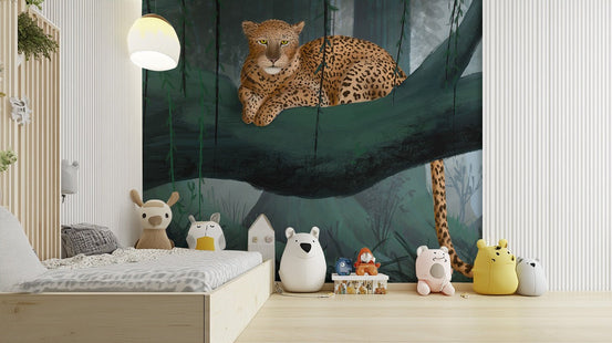Majestic leopard wallpaper in a rainforest setting, B443A