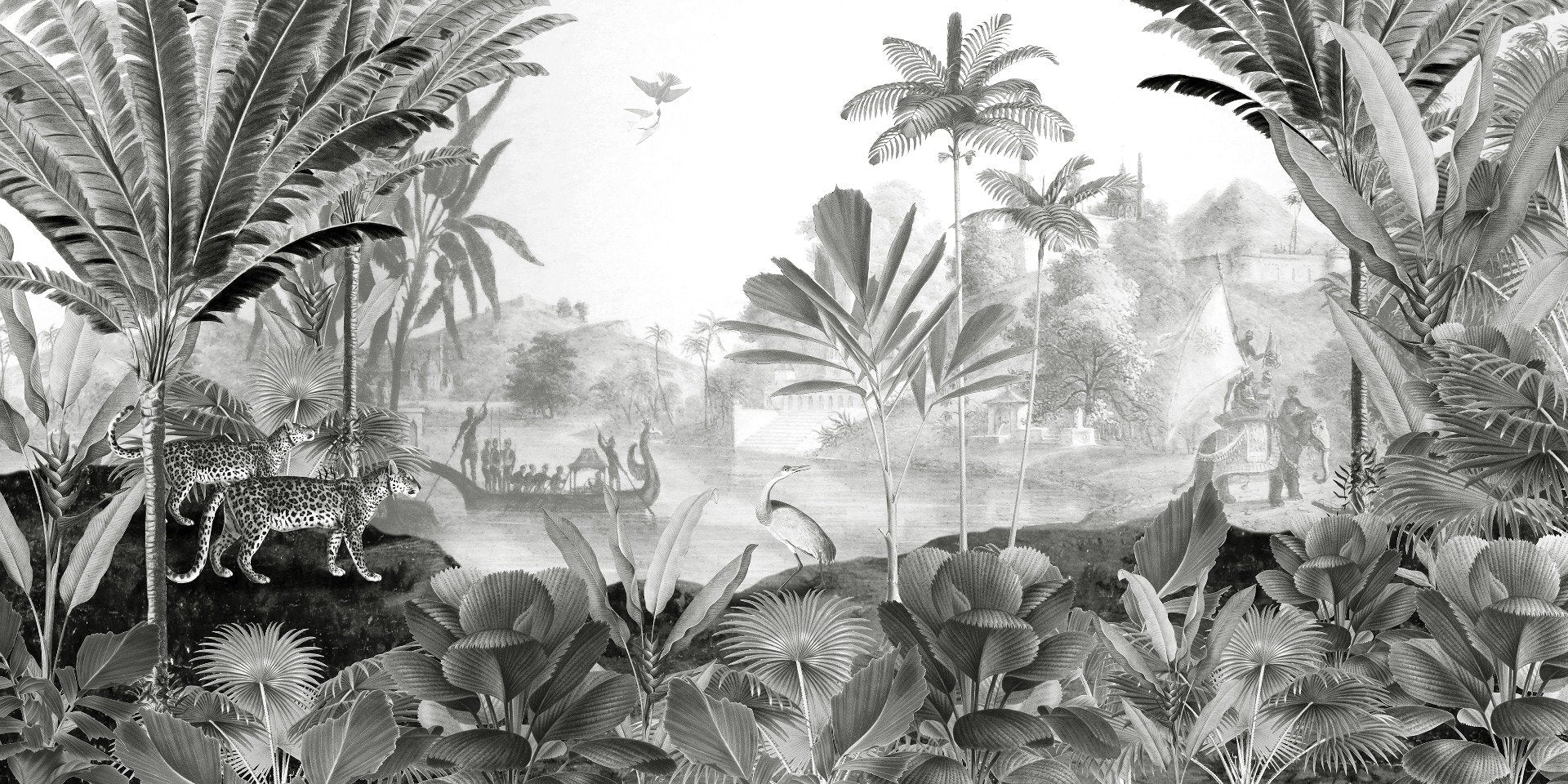 Grayscale vintage palm tree wall murals