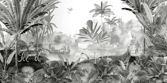 Grayscale vintage palm tree wall murals