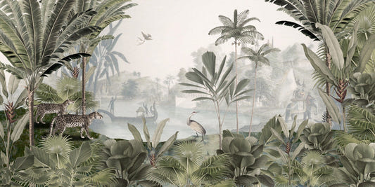 Leopard landscape green forest murals