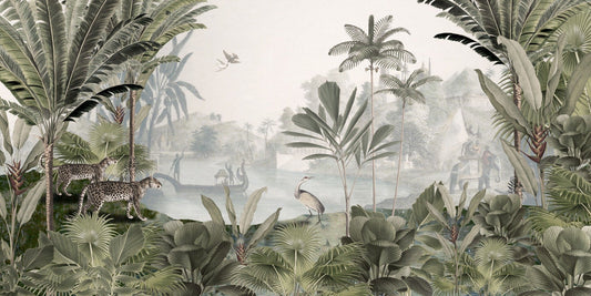 Leopard landscape green forest murals