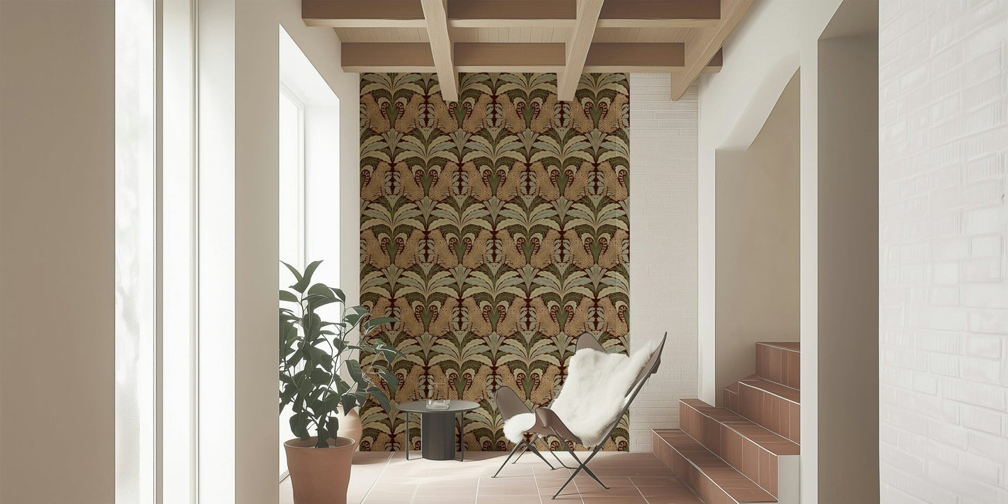 Wildlife wallpaper showcasing leopards resting among dense tropical plants.