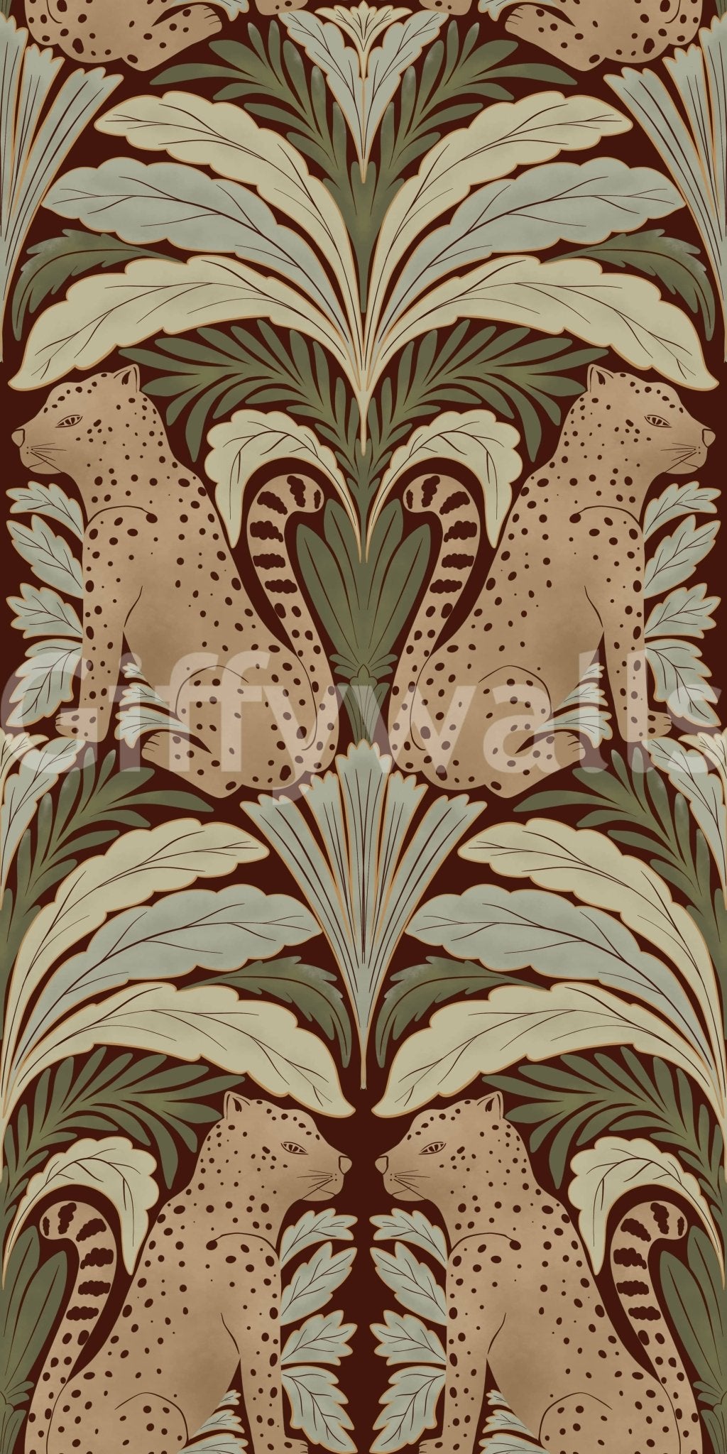 Contemporary leopard wallpaper with a realistic botanical sanctuary design.