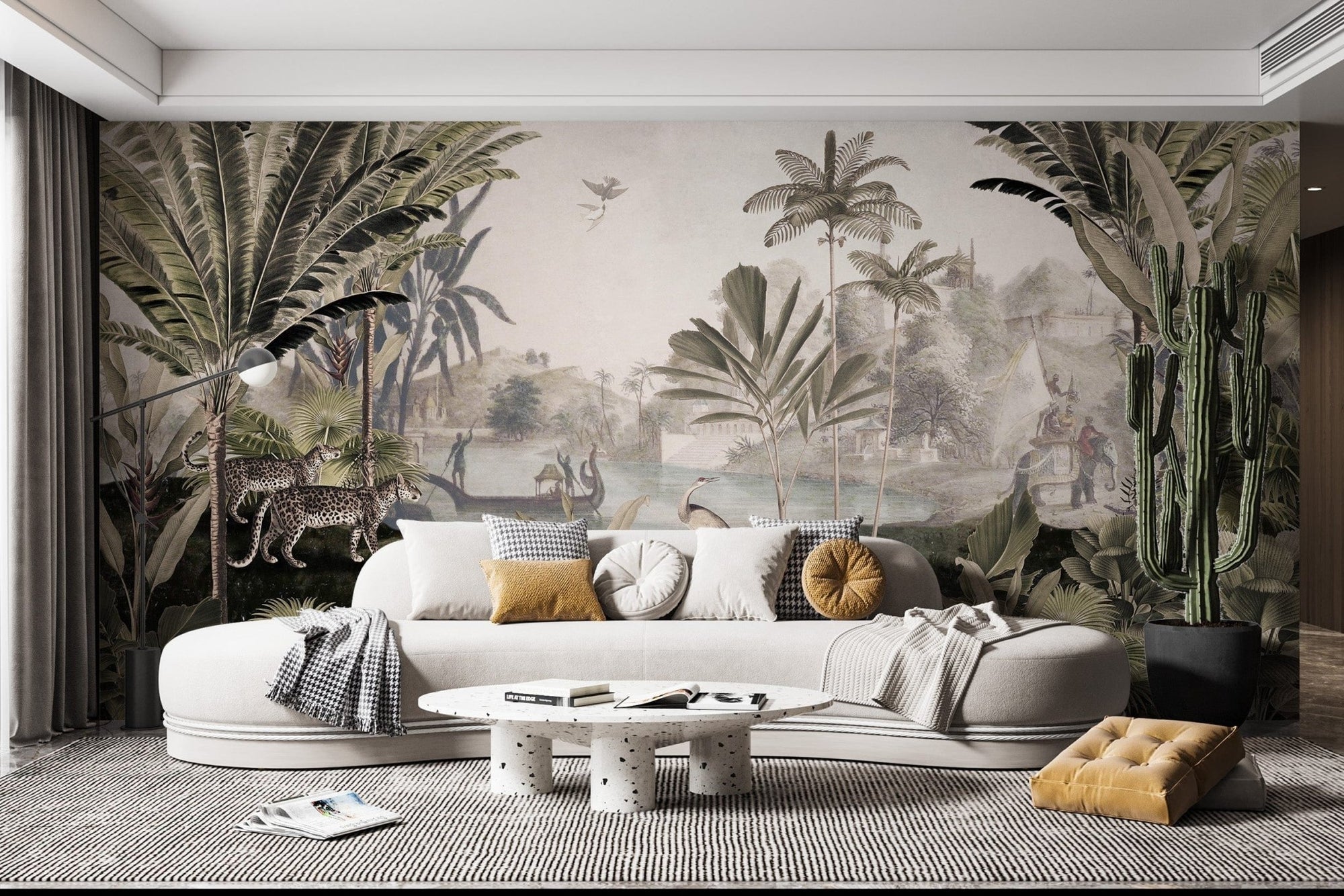 Leopard landscape sepia jungle wallpaper mural SRED17