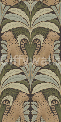 Contemporary leopard wallpaper with a unique symmetrical leaf design.