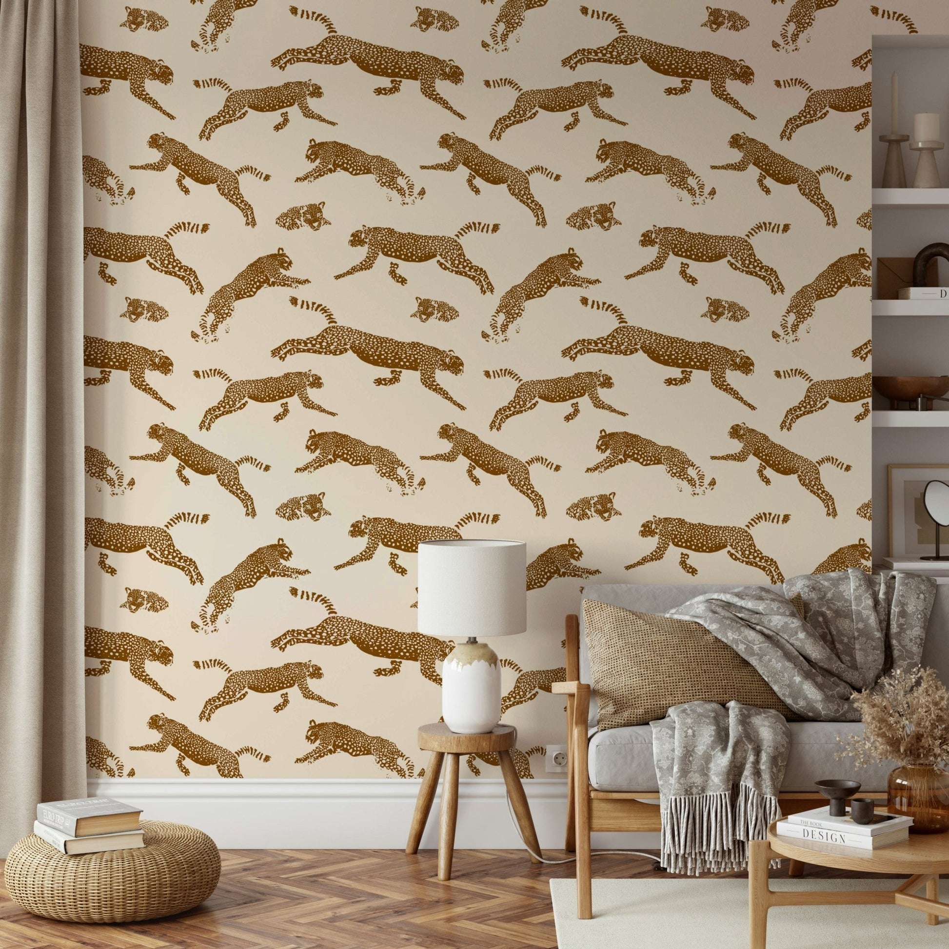 Wallpaper with a bold, artistic leopard design

