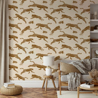Wallpaper with a bold, artistic leopard design

