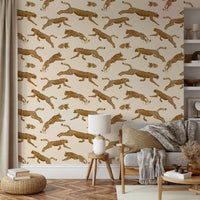 Wallpaper with a bold, artistic leopard design

