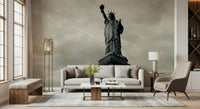 Statue of Liberty wallpaper in black and white for a study wall.
