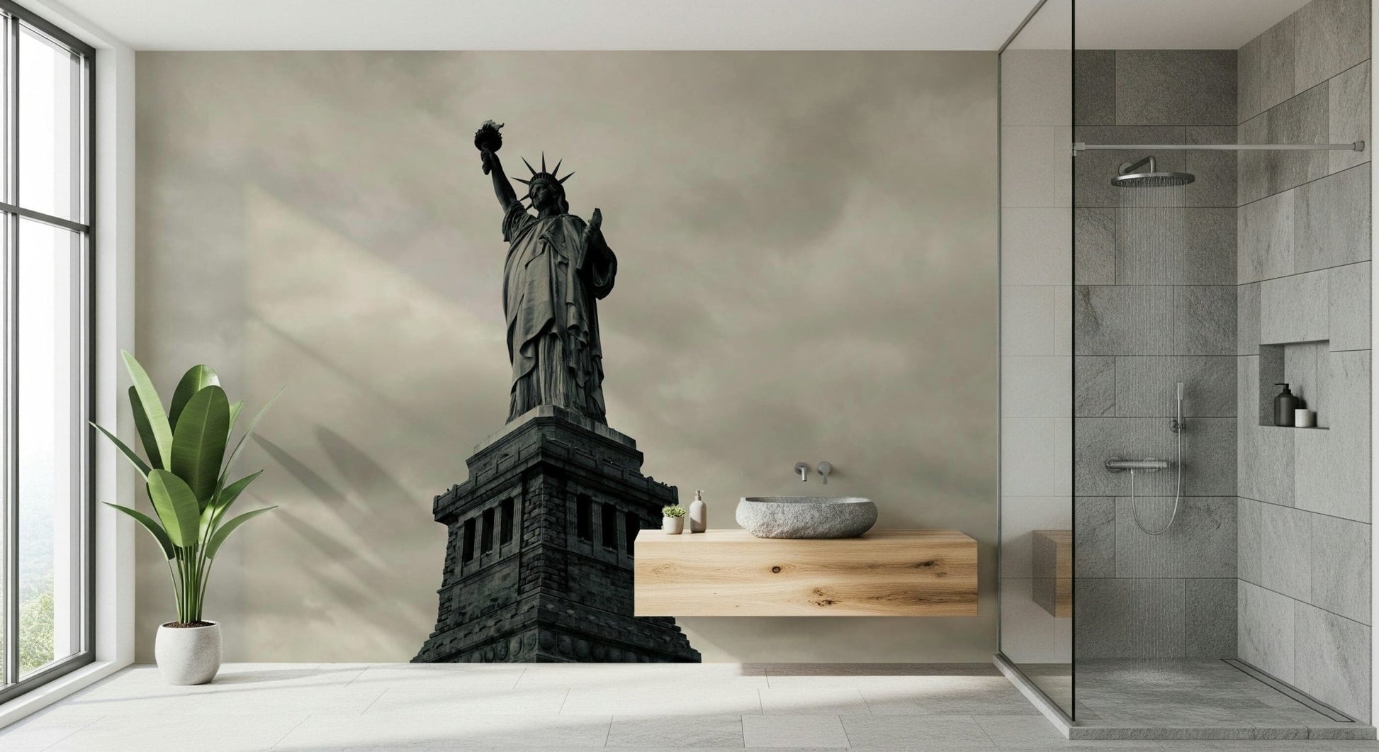 Iconic New York landmark wall mural for a contemporary home office.