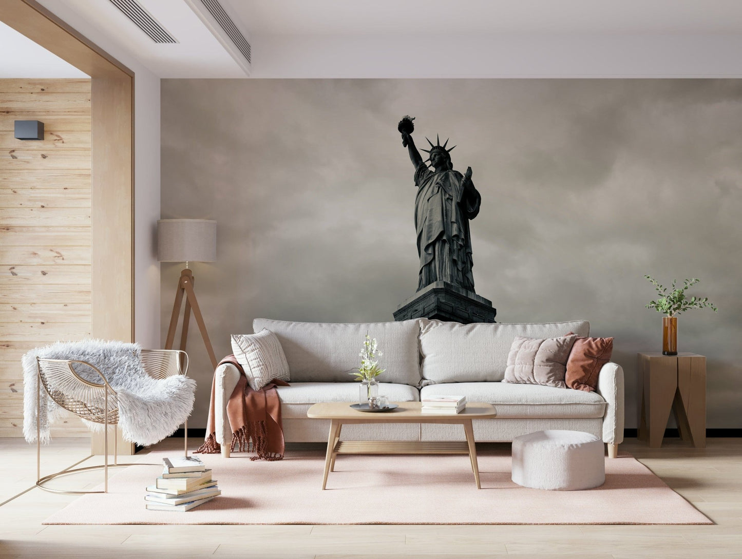 Detailed architectural wall mural in a professional study or library.