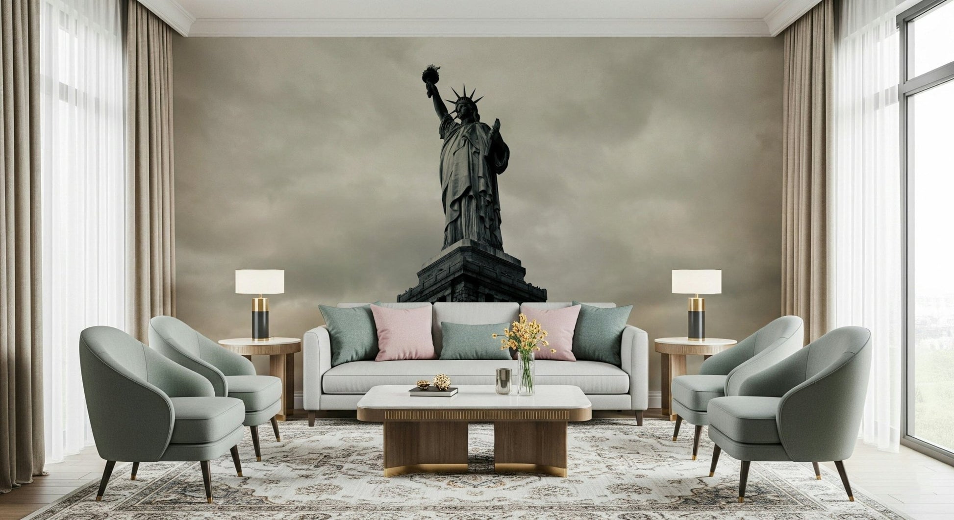 Liberty's Monochrome Gaze Wall Mural as a hallway focal point wallpaper.