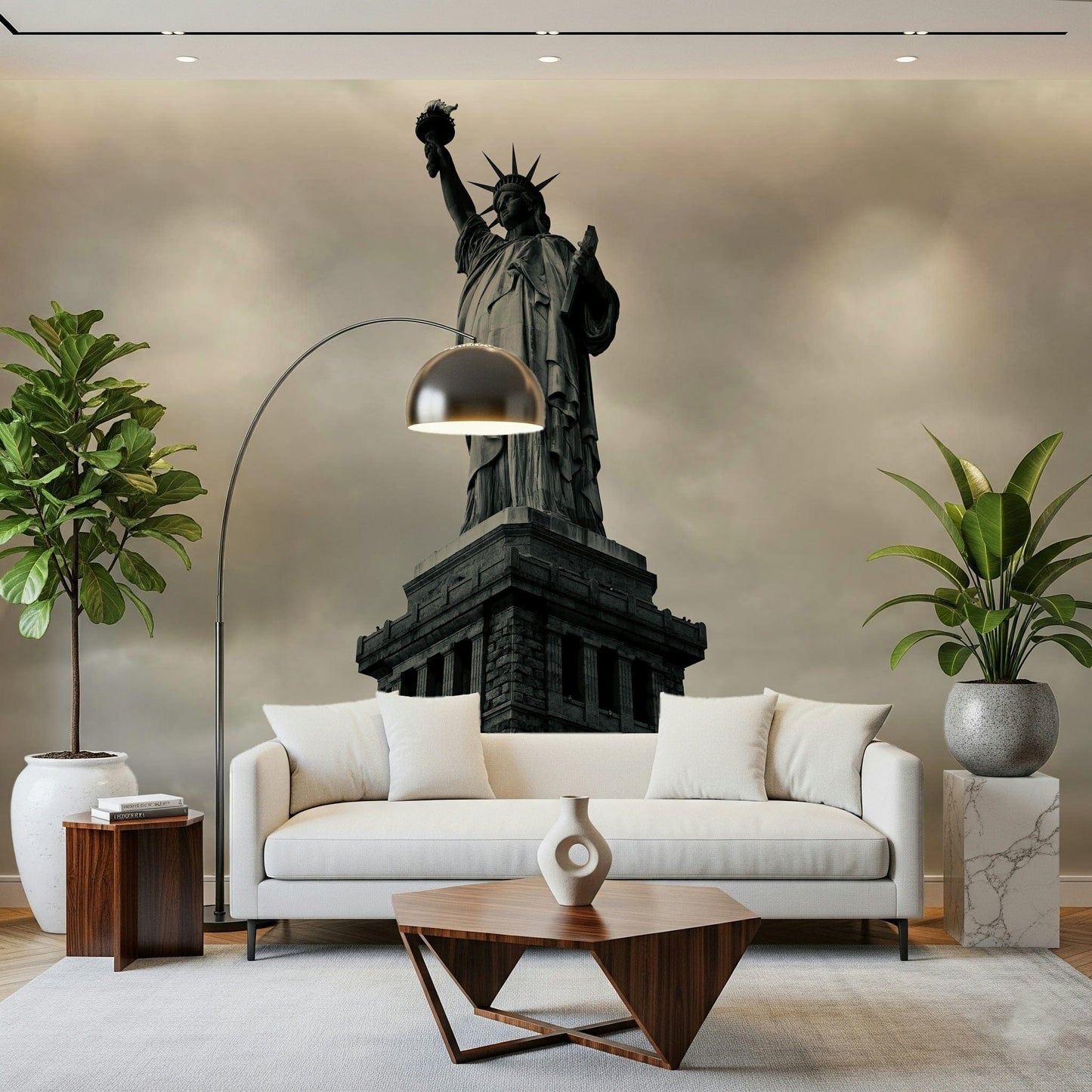 Artistic city inspired wall mural for a sophisticated lounge atmosphere.