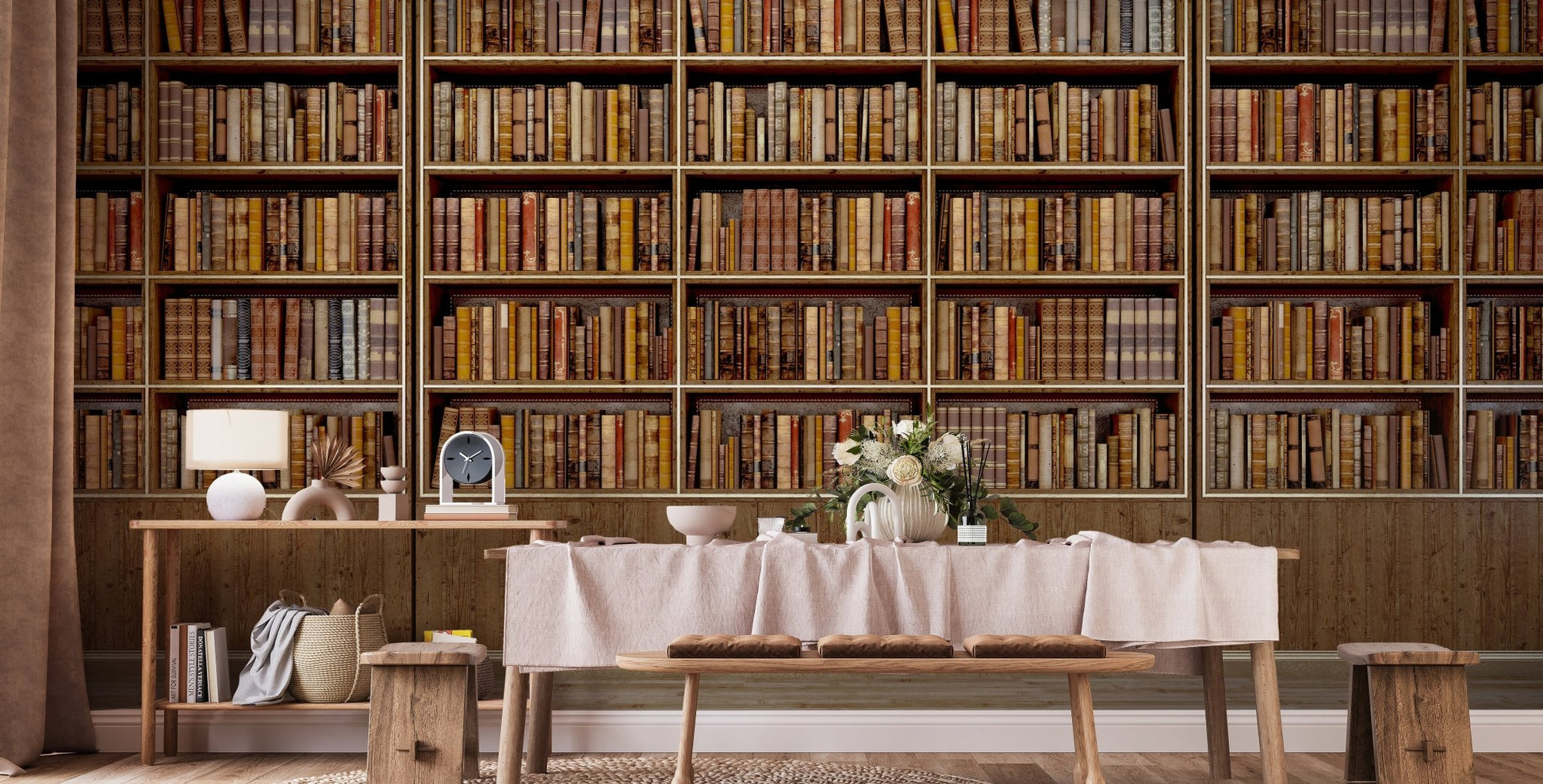 Realistic bookcase wallpaper perfect for reading nooks A652
