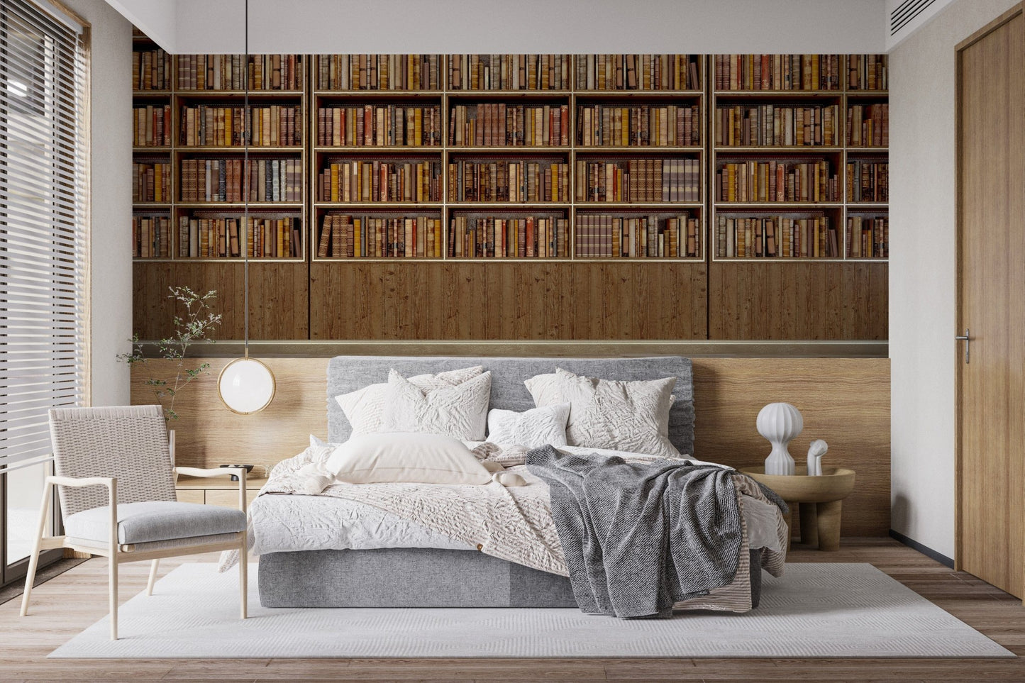 Vintage-style bookshelf mural for a classic look A652
