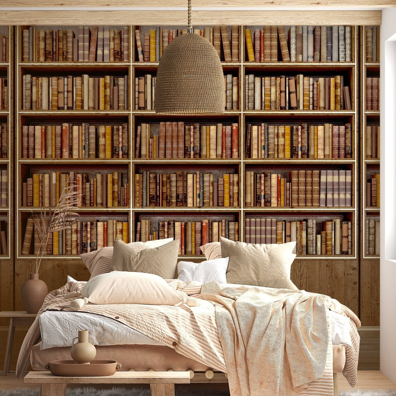 Realistic mural of stacked books for wall decoration A652
