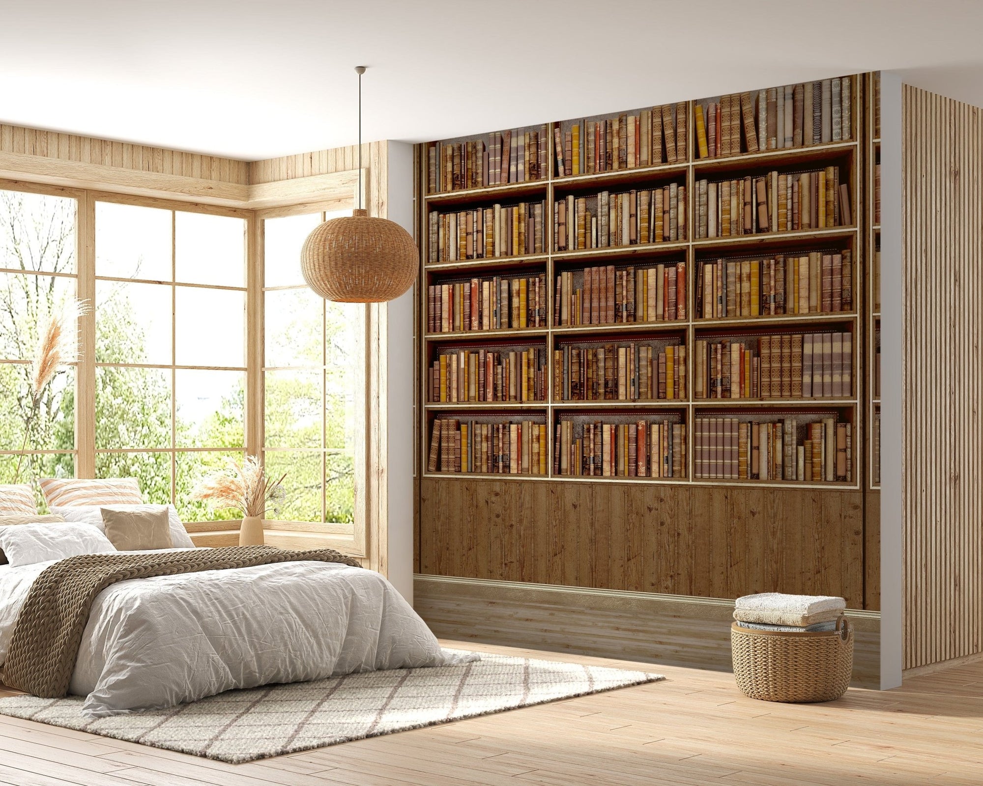 Elegant library bookcase wallpaper mural for home decor A652
