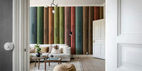 Aesthetic library mural with dark wood and books

