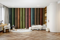Cozy library wall mural with vintage bookshelves

