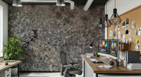 Bedroom accent wall with the natural texture of the Lichen Bloom peel and stick mural.